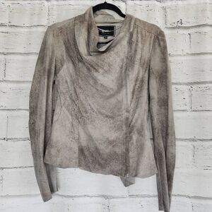 BNCI by Blanc Noir Womens Gray Asymmetrical Zipper Suede Moto Jacket Size Medium
